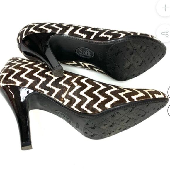 SOFT 'MOSELLE'PUMPS WAVE PRINT CALF HAIR BROWN/BEIGE WOMEN"S SHOES - Picture 4 of 15